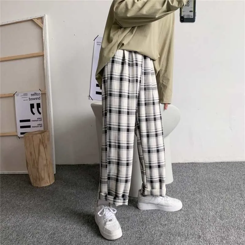 Plaid Loose Retro Casual Trousers