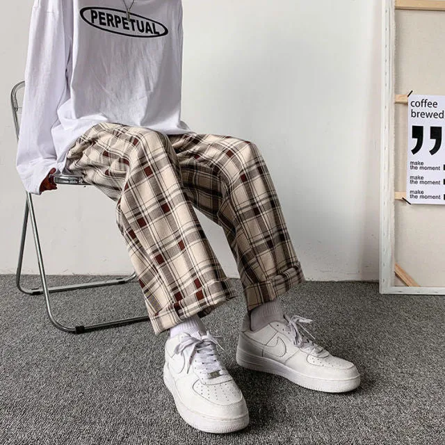 Plaid Loose Retro Casual Trousers