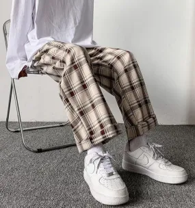 Plaid Loose Retro Casual Trousers