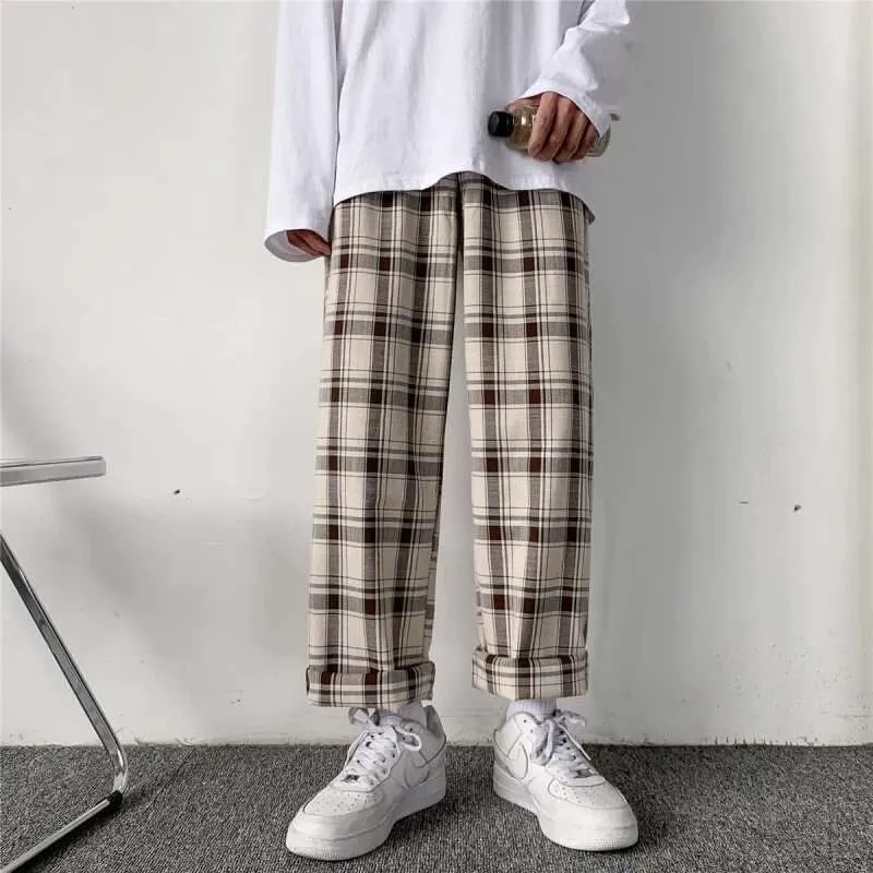 Plaid Loose Retro Casual Trousers