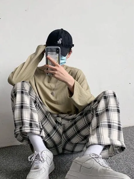 Plaid Loose Retro Casual Trousers