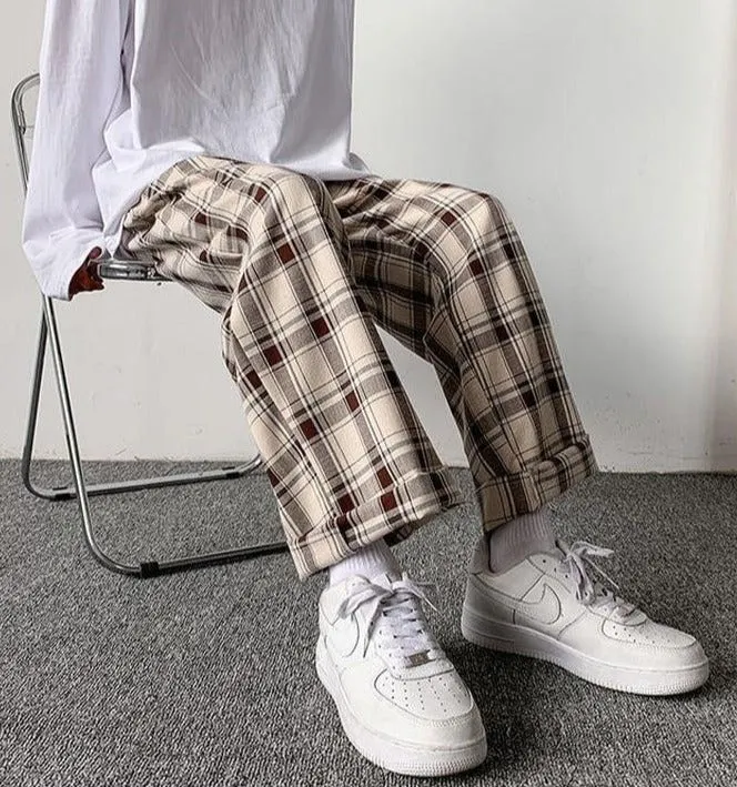 Plaid Loose Retro Casual Trousers