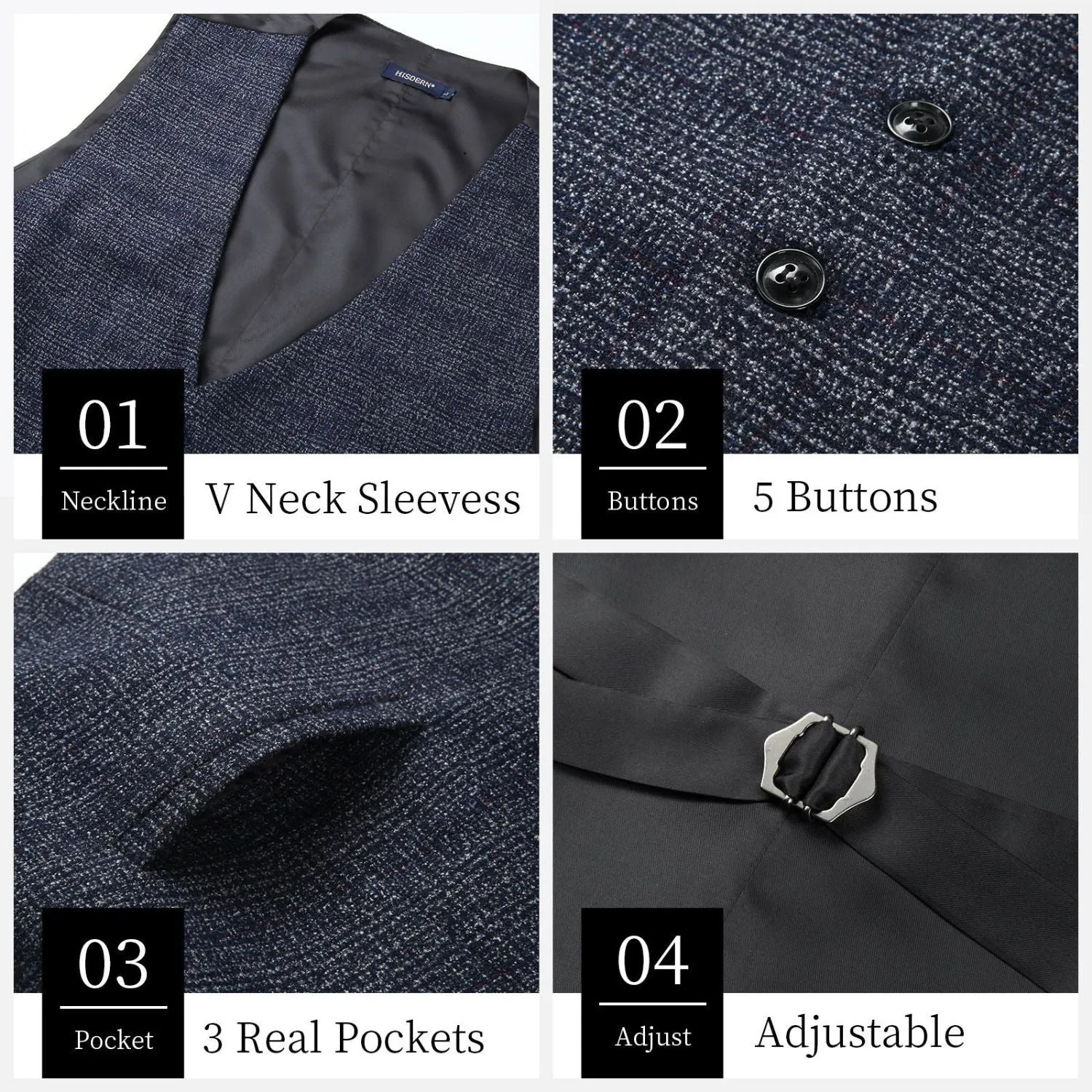Plaid Slim Suit Vest - NAVY BLUE