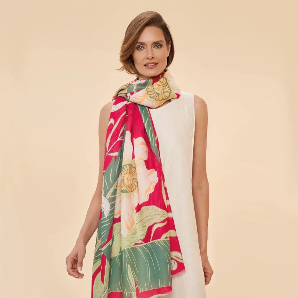 Powder Printed Delicate Tropical Scarf - Dark Rose