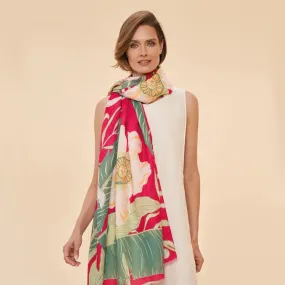 Powder Printed Delicate Tropical Scarf - Dark Rose