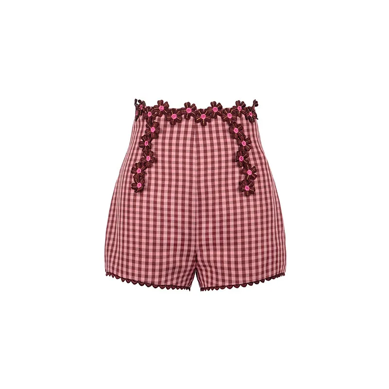 Retro bow shirt high waist shorts two piece set- Winner
