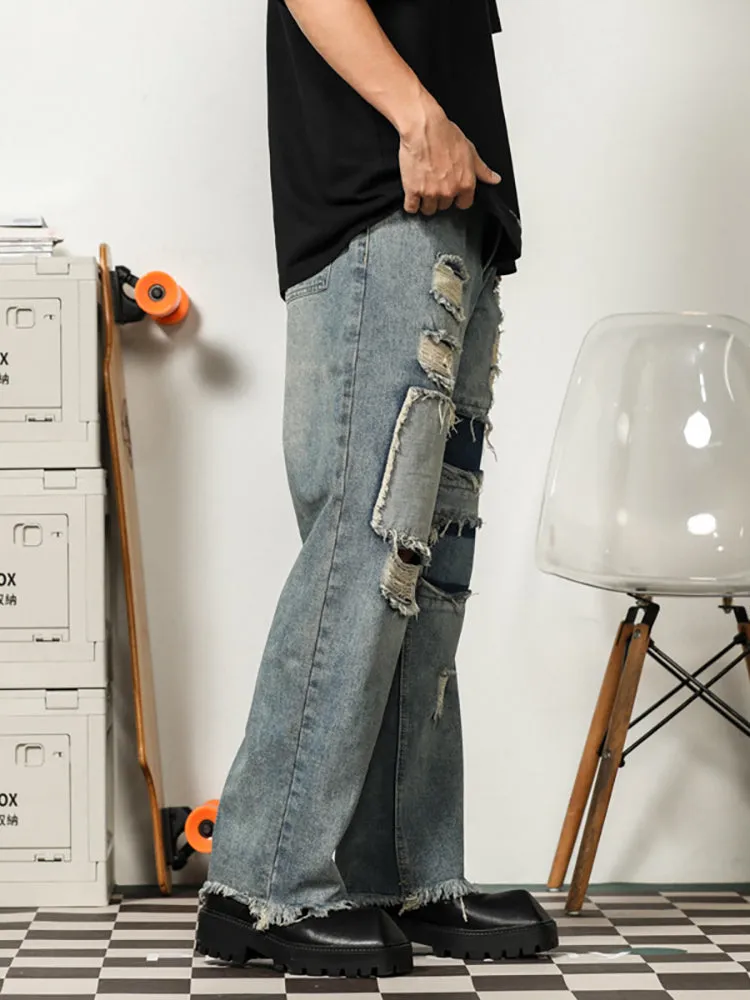 Retro Ripped Patched Jeans