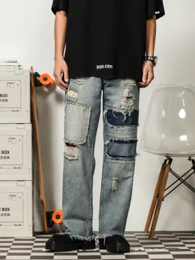 Retro Ripped Patched Jeans
