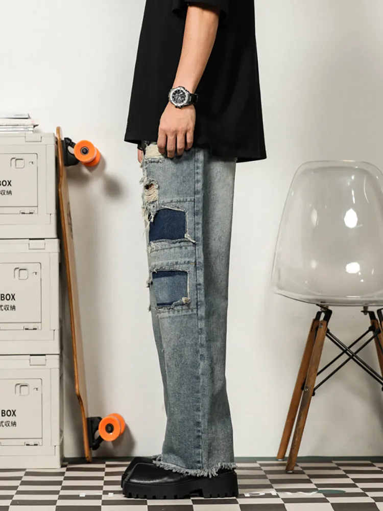 Retro Ripped Patched Jeans