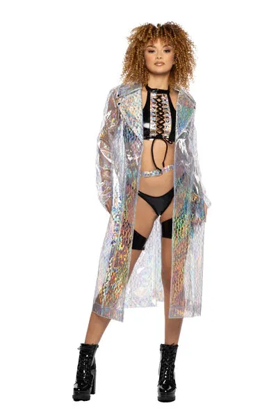 Rubberized Vinyl Trench Coat - Holo Prism FE240