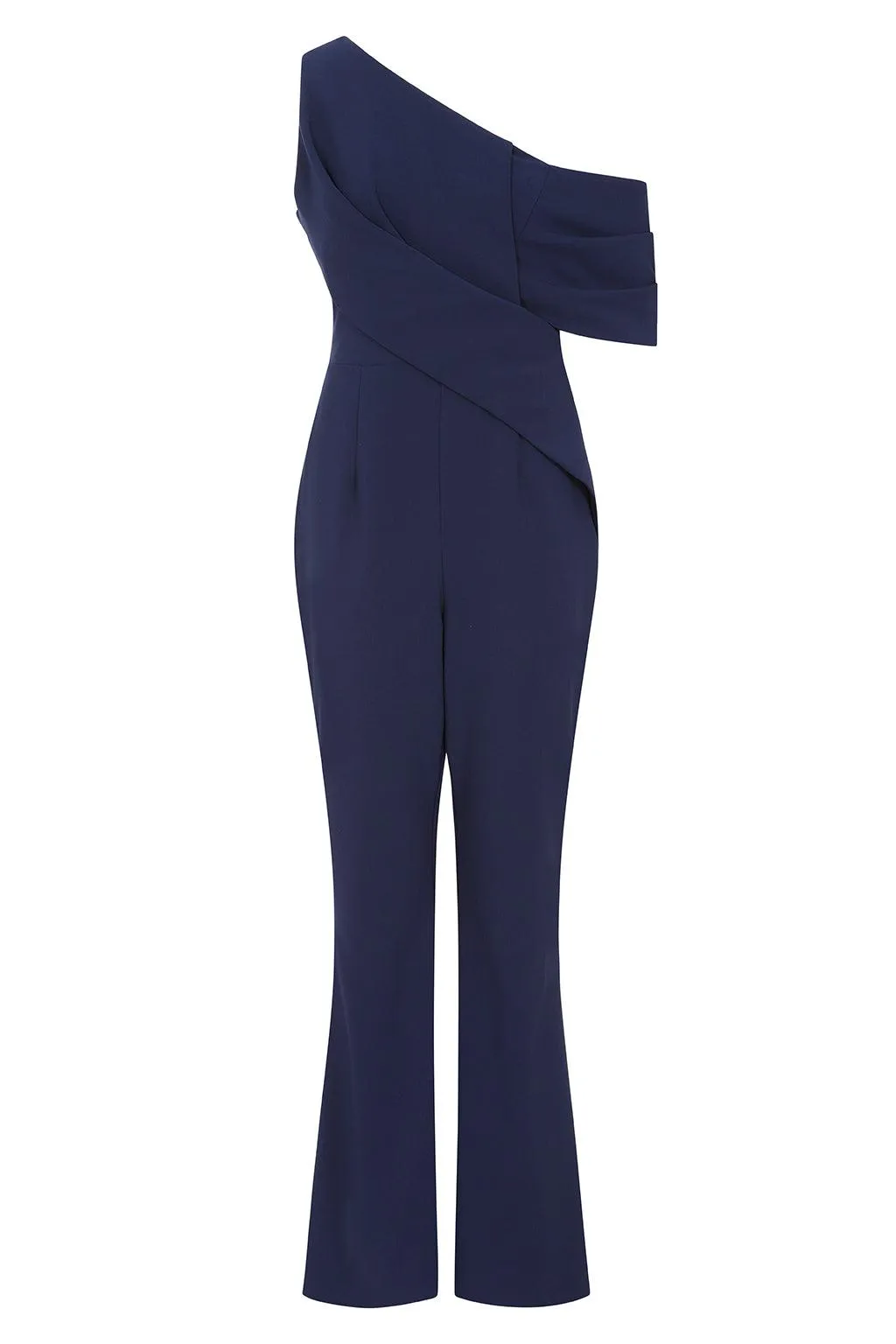 RYLIE One Shoulder Pleat Detail Jumpsuit In Navy