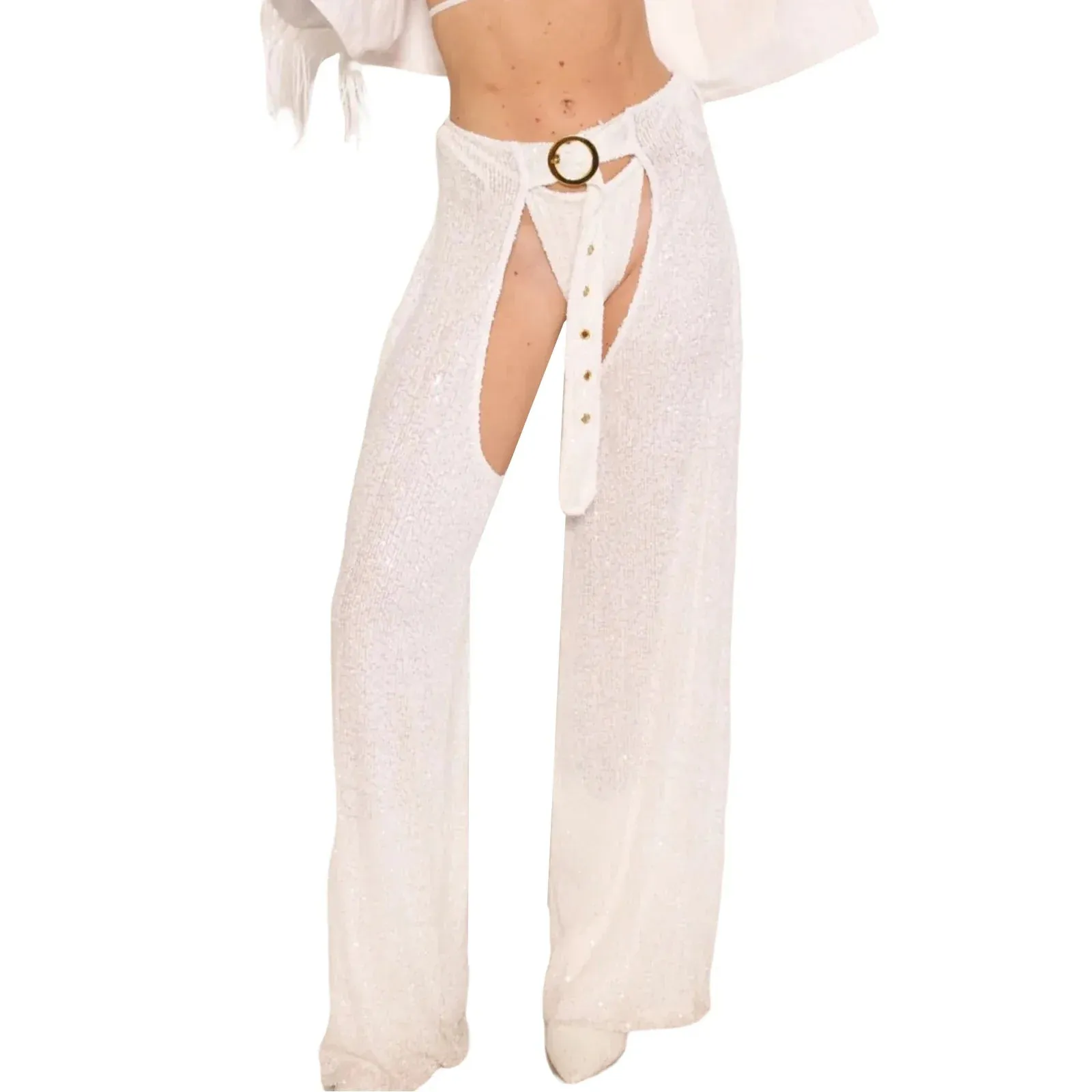 Sexy Open Sparkly Glitter Fashion Club Party Sequin Pants