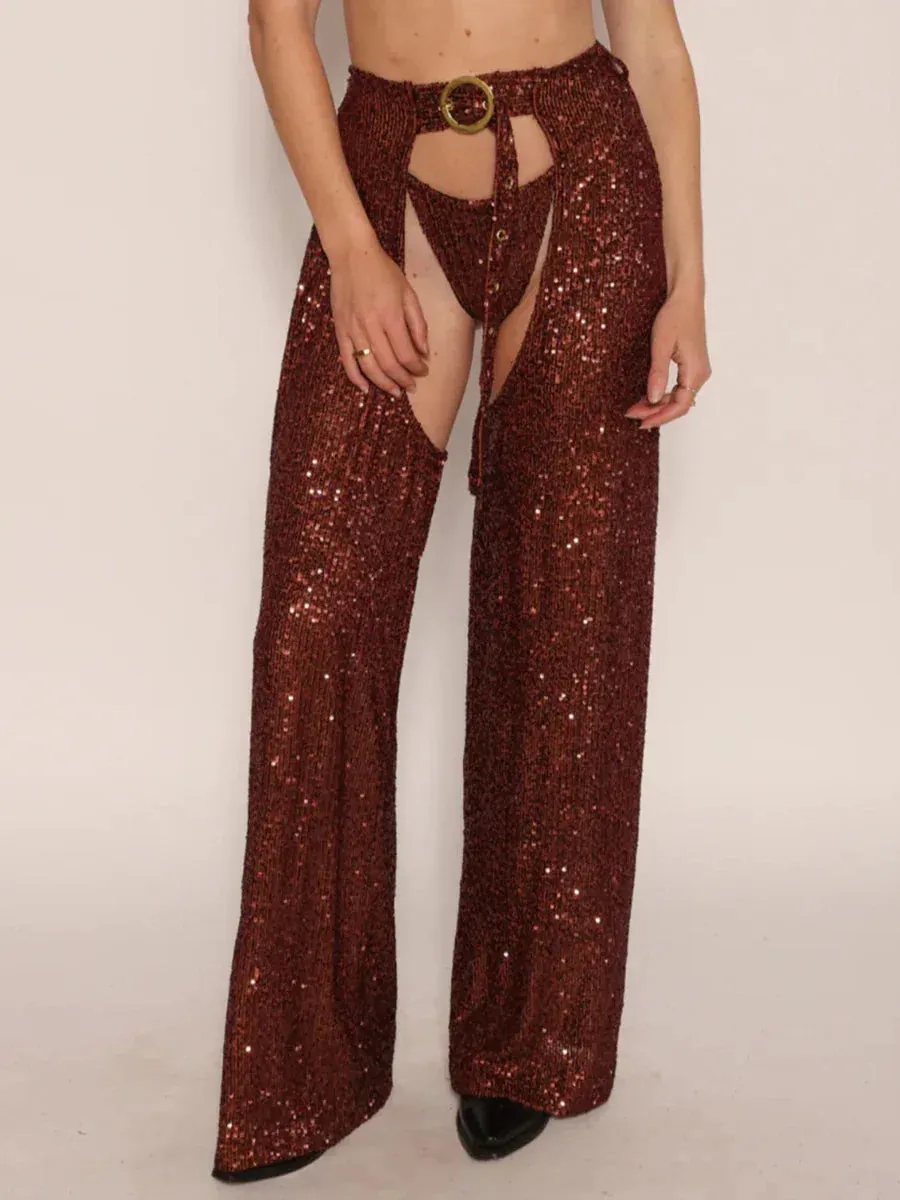 Sexy Open Sparkly Glitter Fashion Club Party Sequin Pants