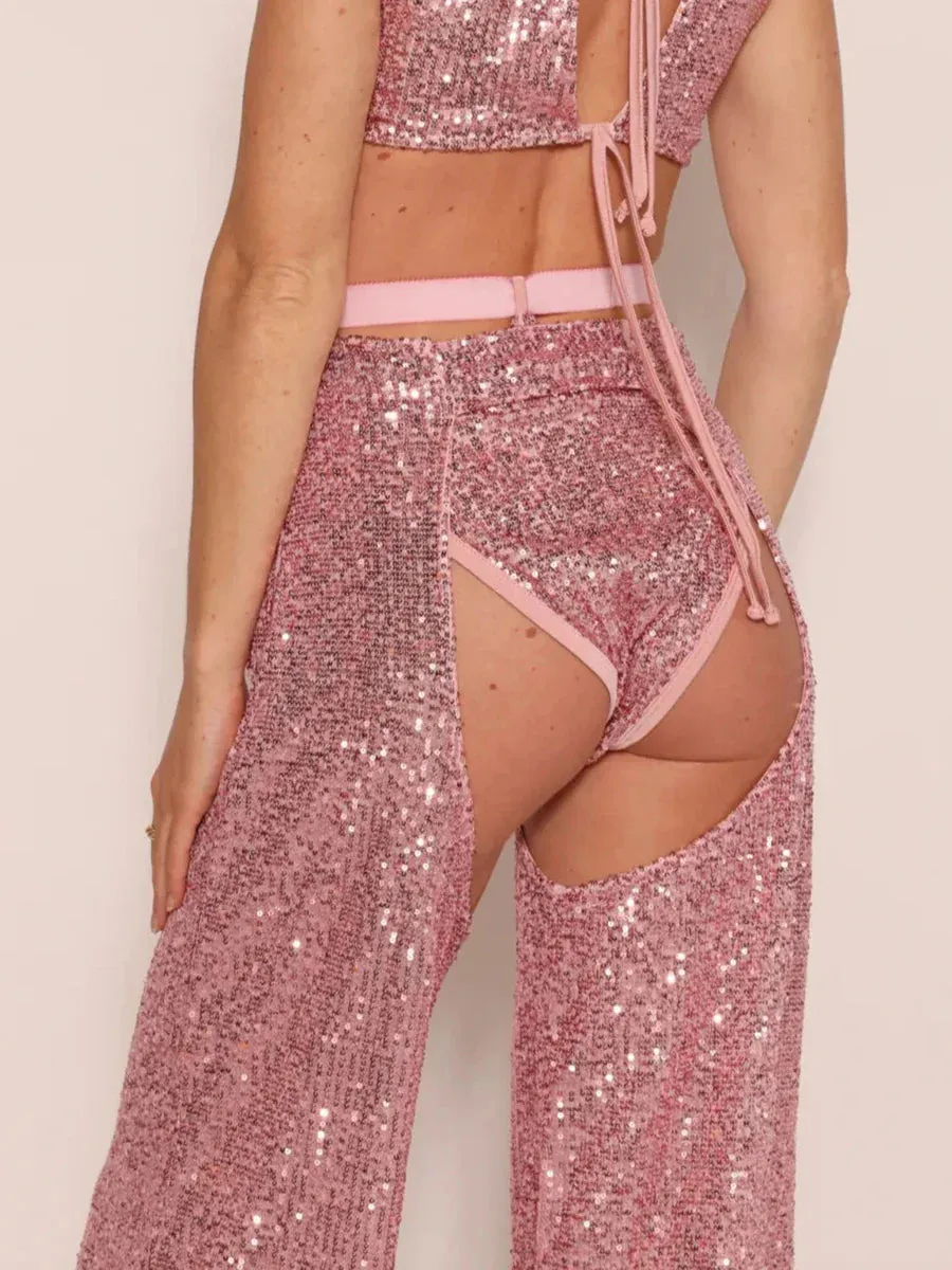 Sexy Open Sparkly Glitter Fashion Club Party Sequin Pants