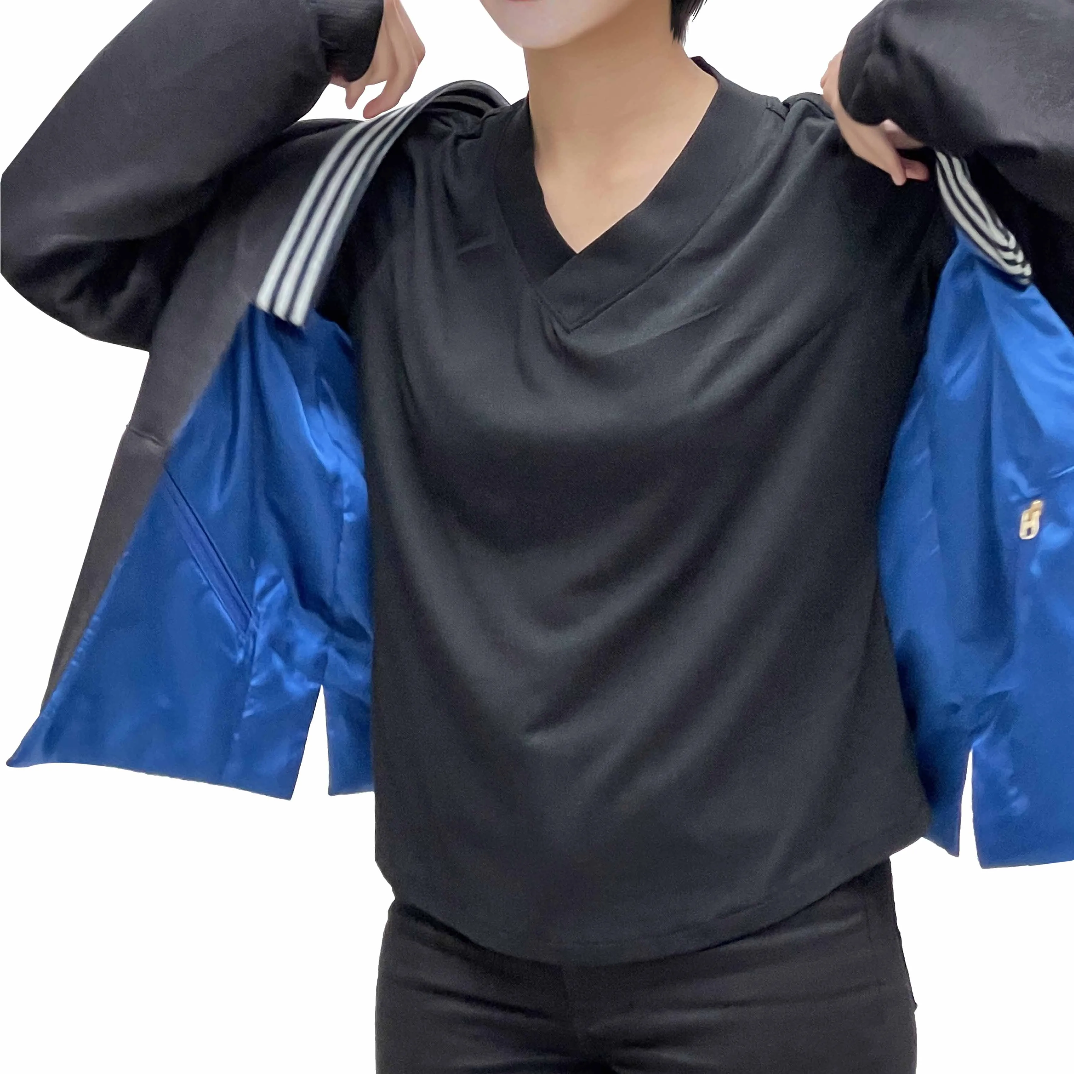 Short Reversible Kimono Jacket, Black/Electric Blue