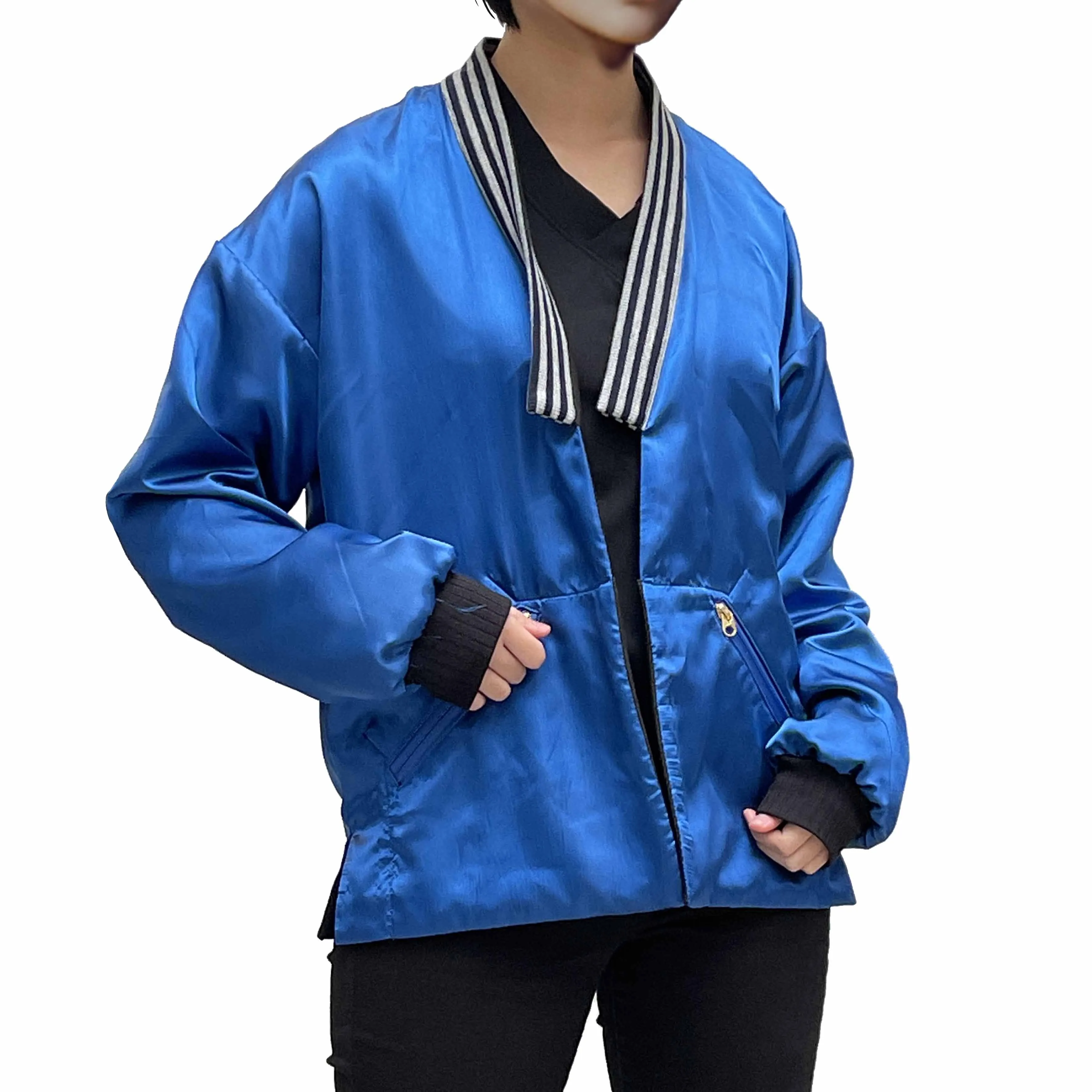 Short Reversible Kimono Jacket, Black/Electric Blue