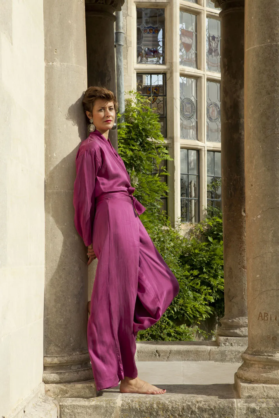 Silk Jumpsuit in Raspberry
