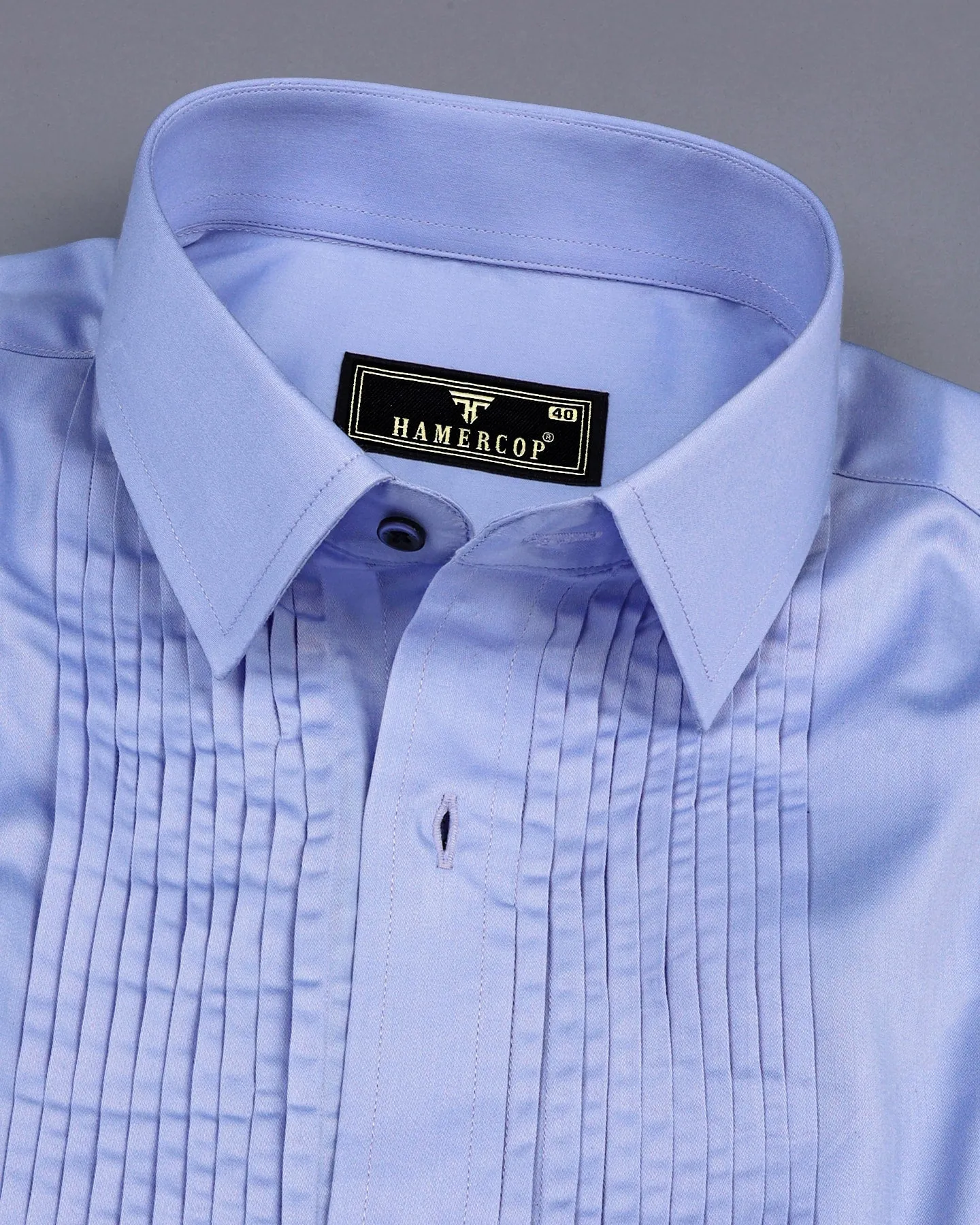 SkyBlue Soft Touch Satin Designer Tuxedo Shirt