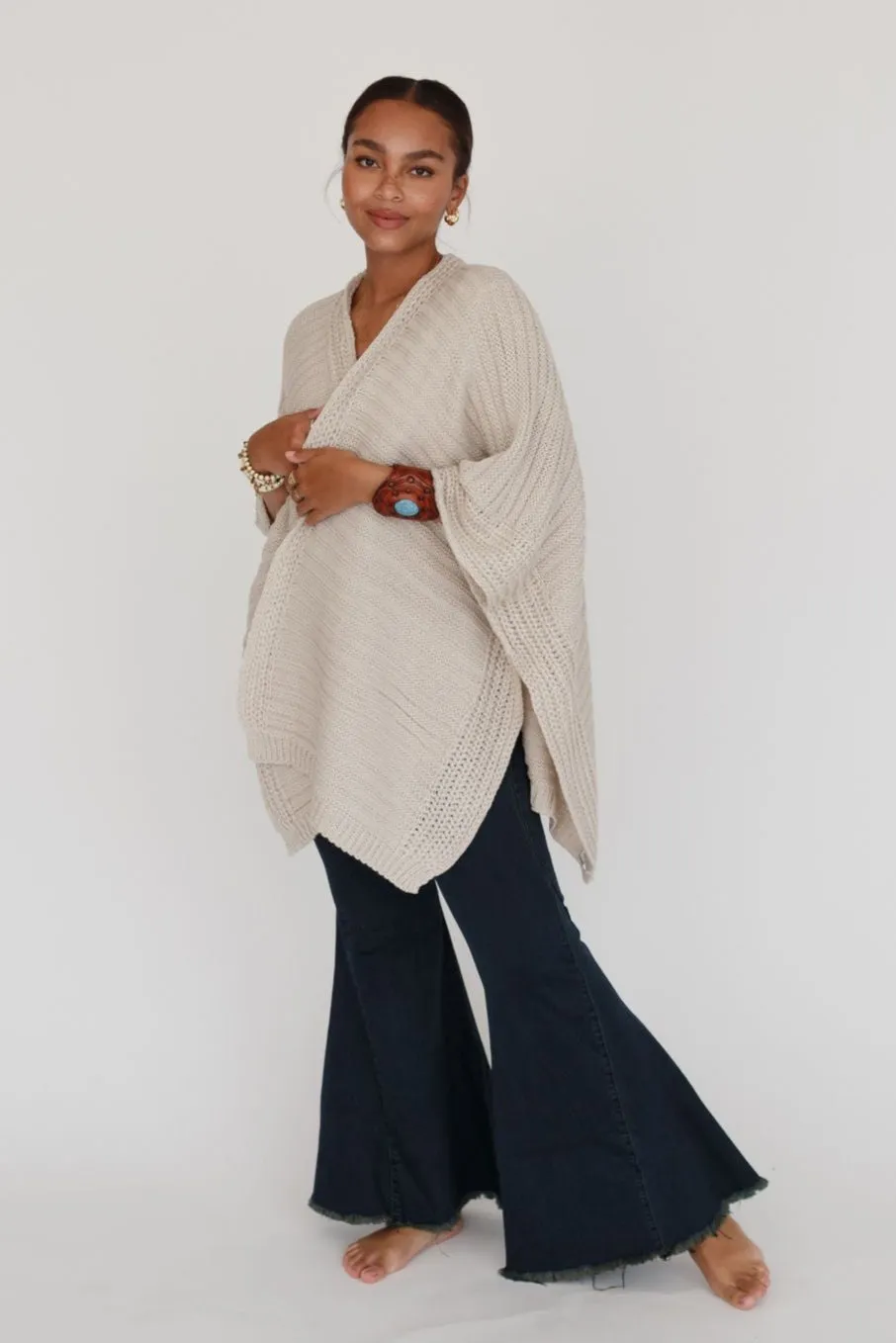 So Deserving Knit Ruana - Oatmeal