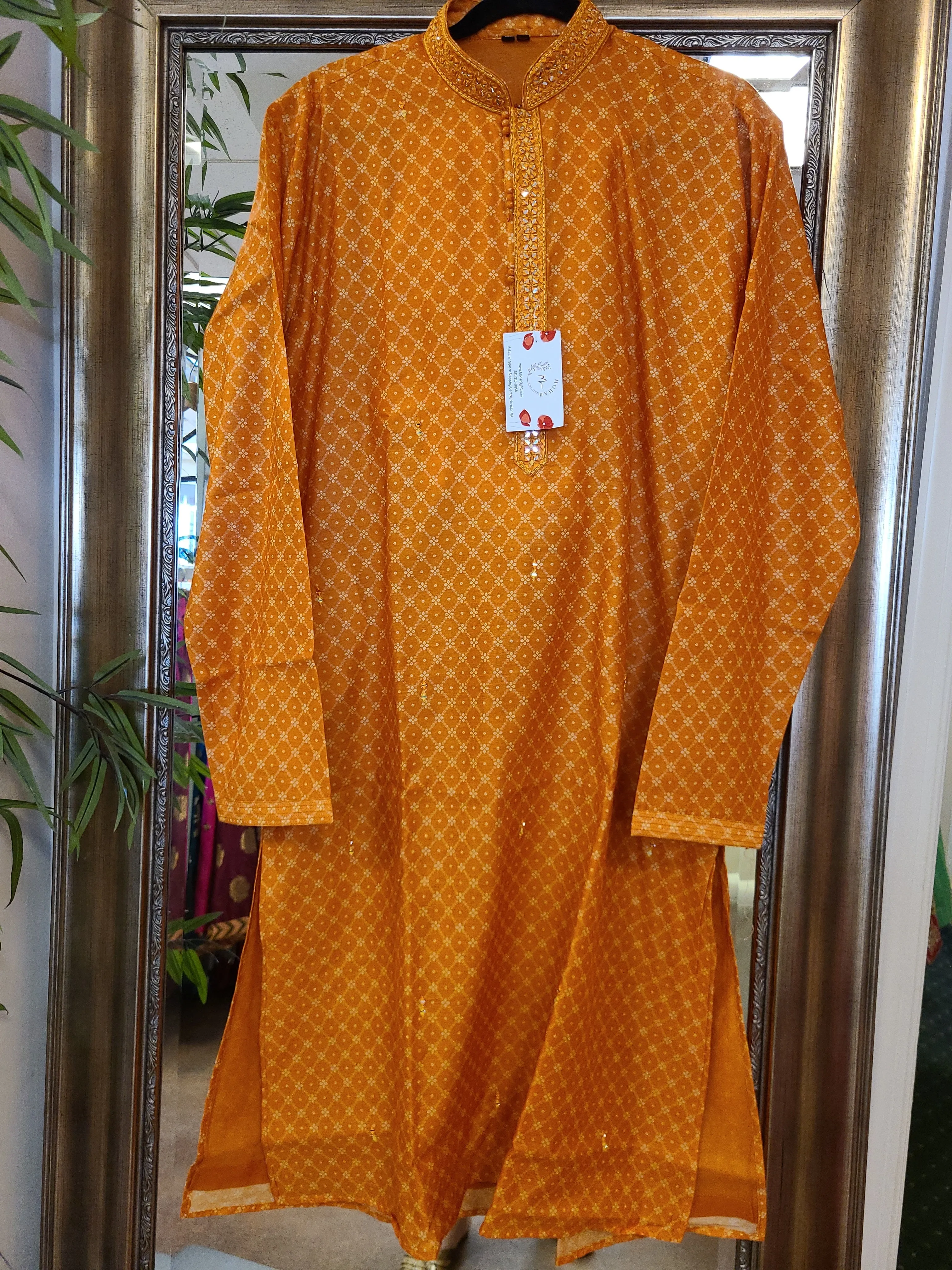 Soft silk mirror work kurta set