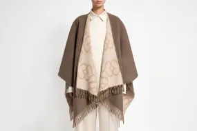 Strathberry Monogram Reversible Cape - Coffee Jacquard