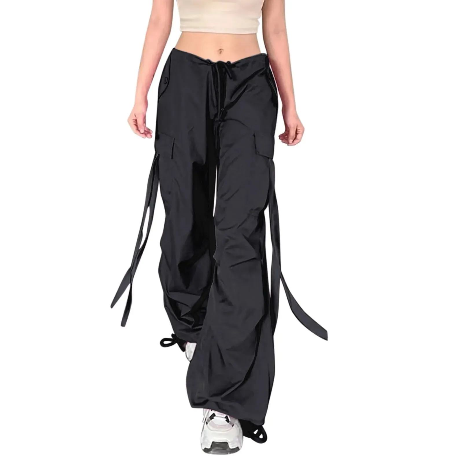 Streetwear Wide High Straight Hot Pink Lace-up Cargo Fashion Pants