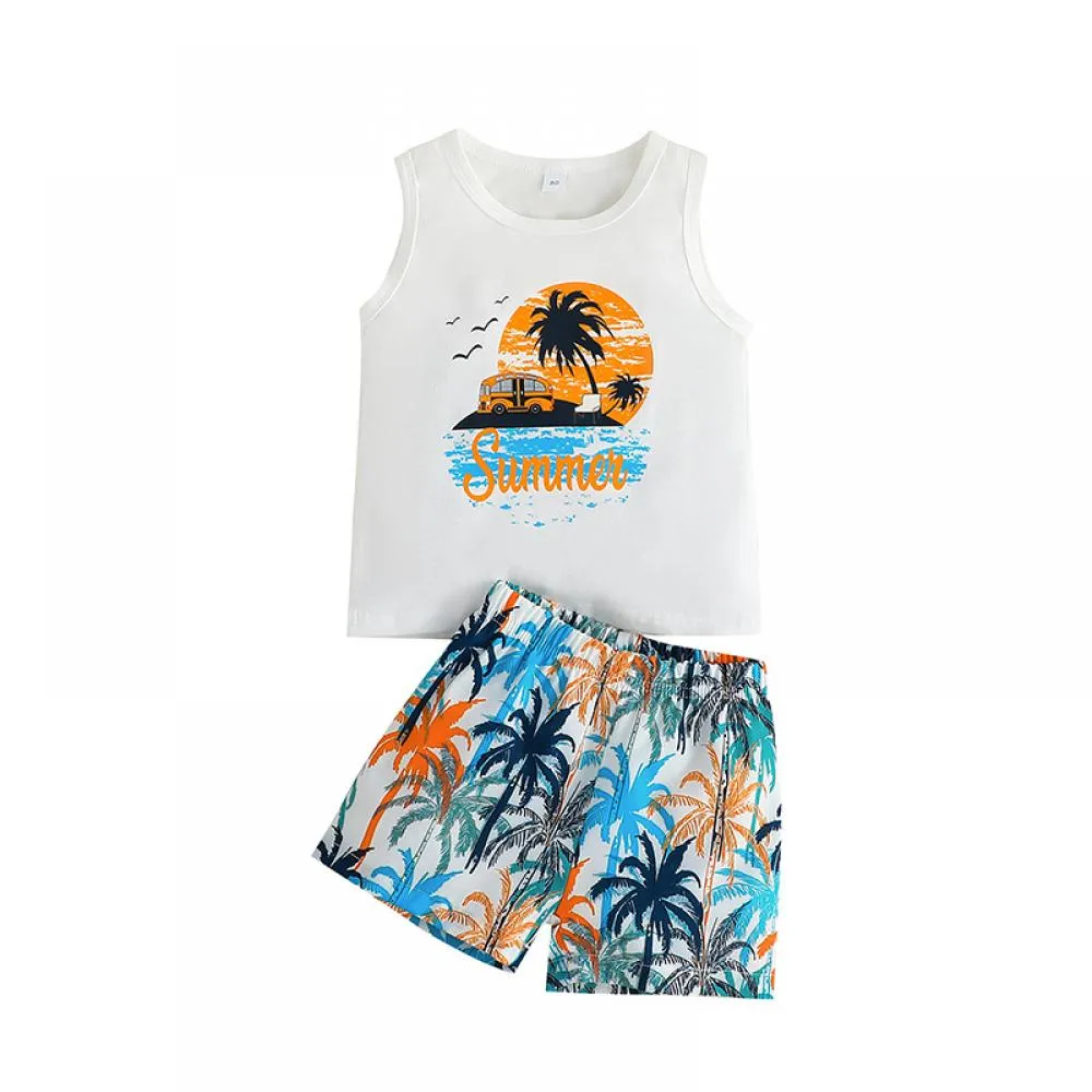 Summer Boys New Sleeveless Vest Shorts Set Wholesale Baby Clothes