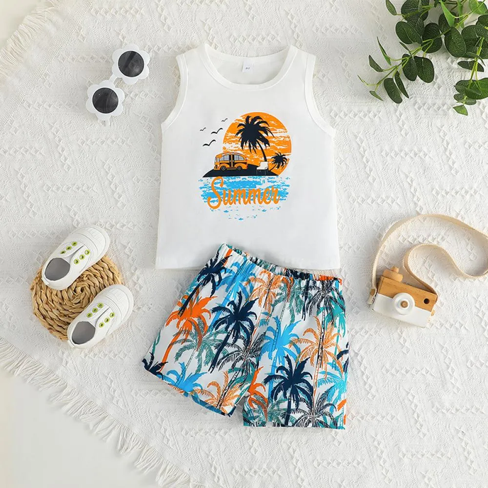 Summer Boys New Sleeveless Vest Shorts Set Wholesale Baby Clothes