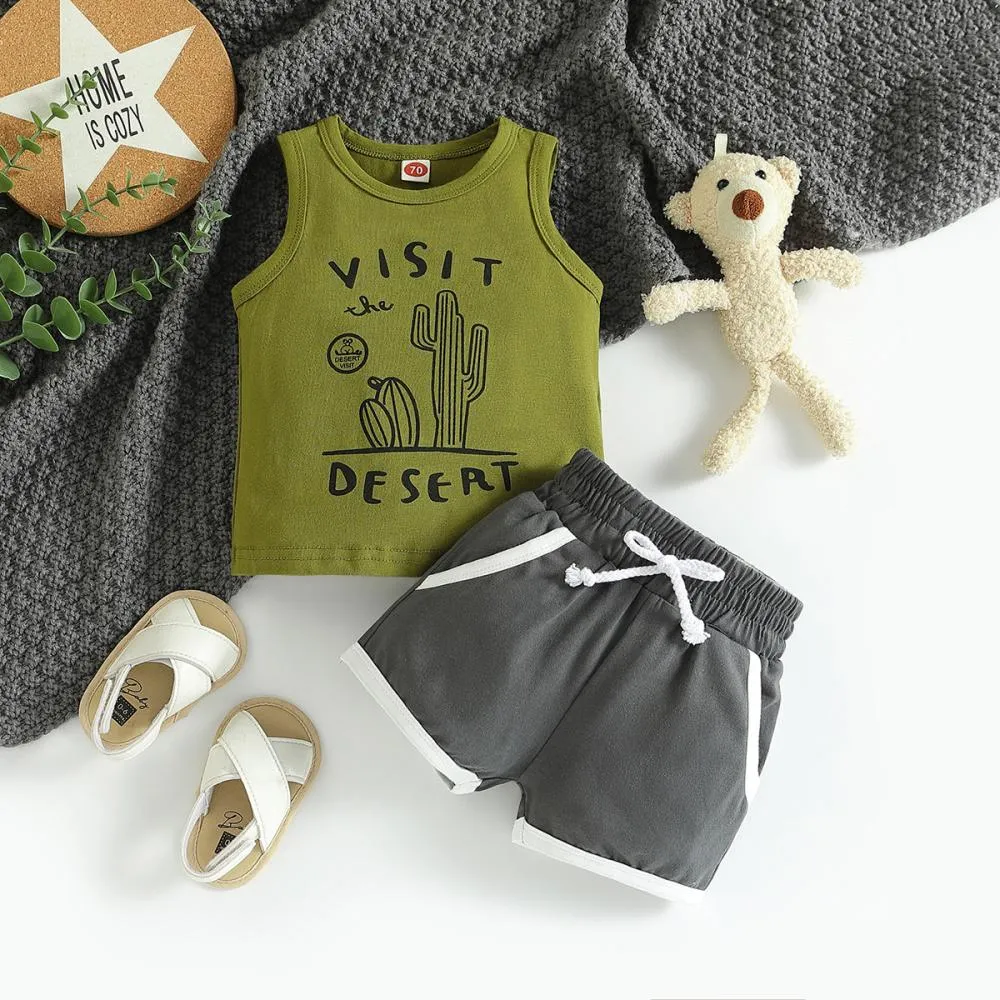 Summer children's printed vest shorts set Wholesale Kids Clothing