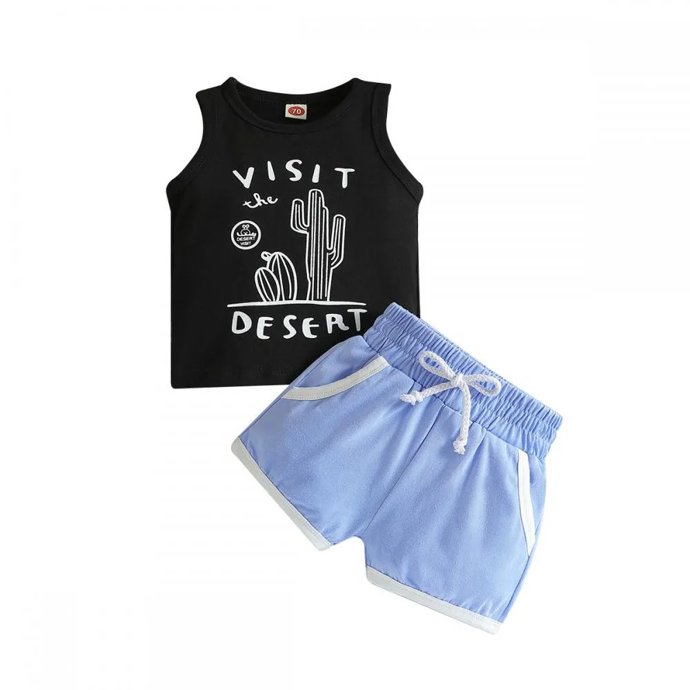 Summer children's printed vest shorts set Wholesale Kids Clothing