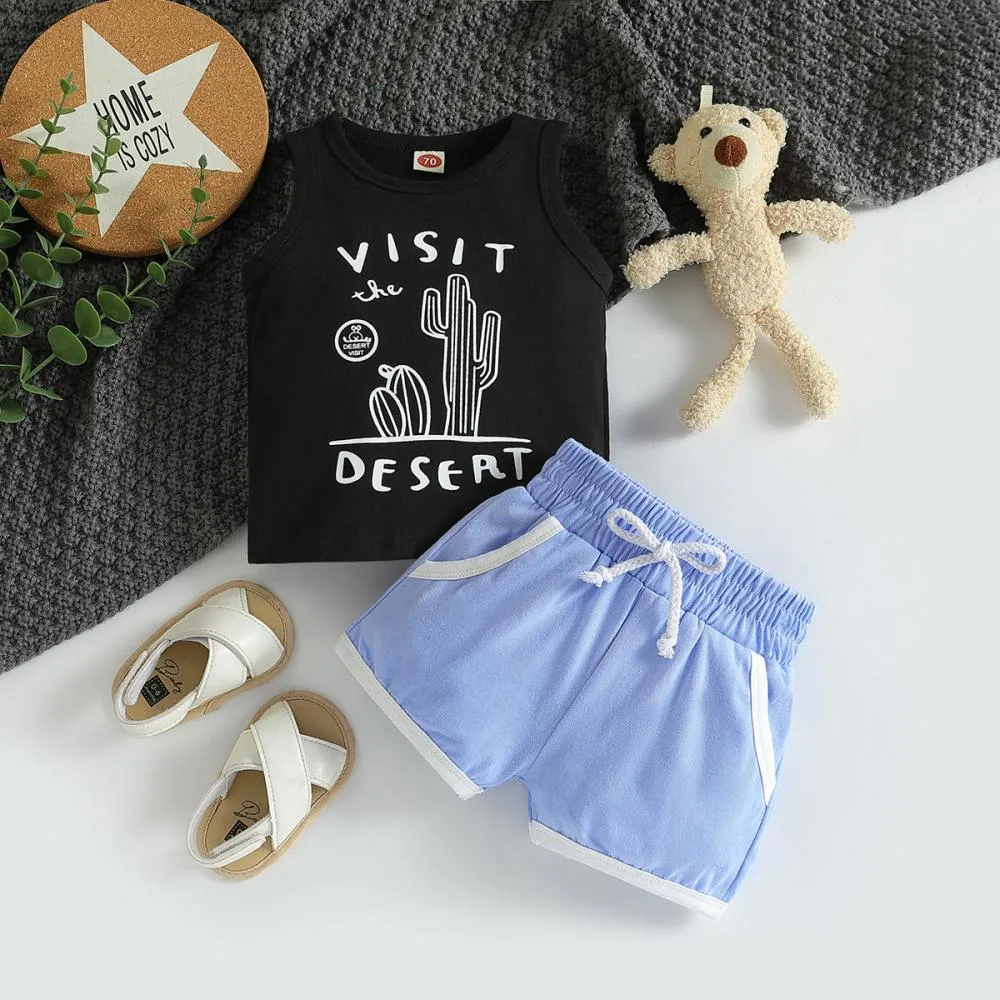 Summer children's printed vest shorts set Wholesale Kids Clothing
