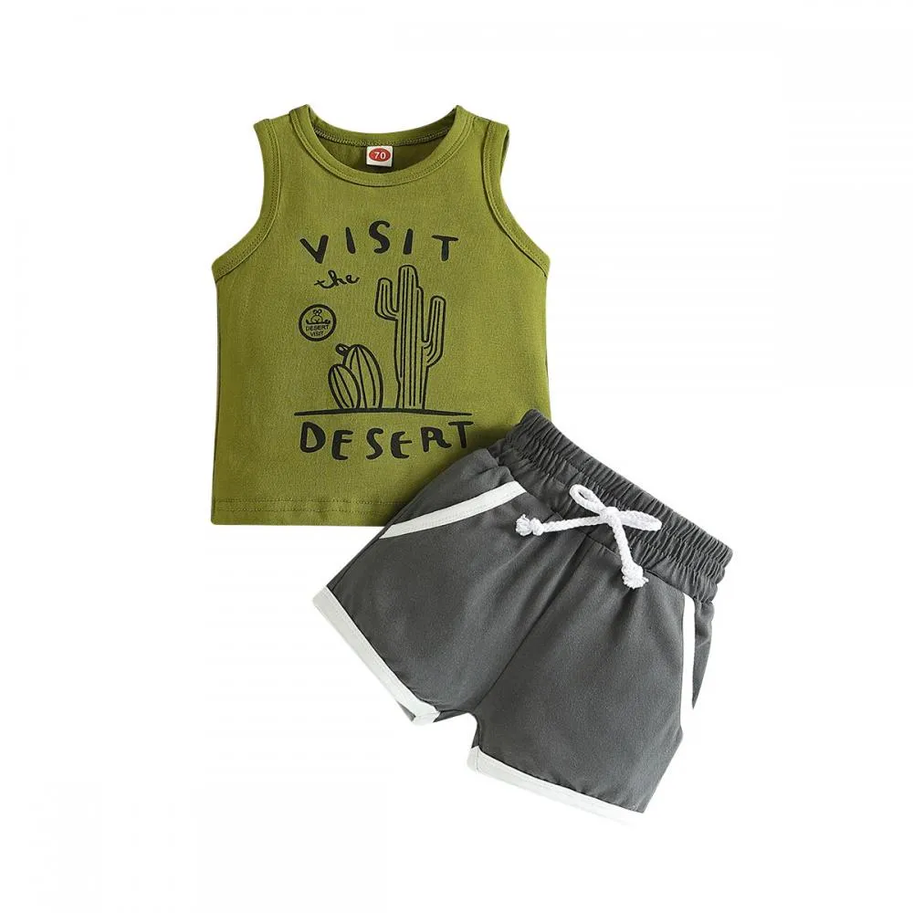Summer children's printed vest shorts set Wholesale Kids Clothing