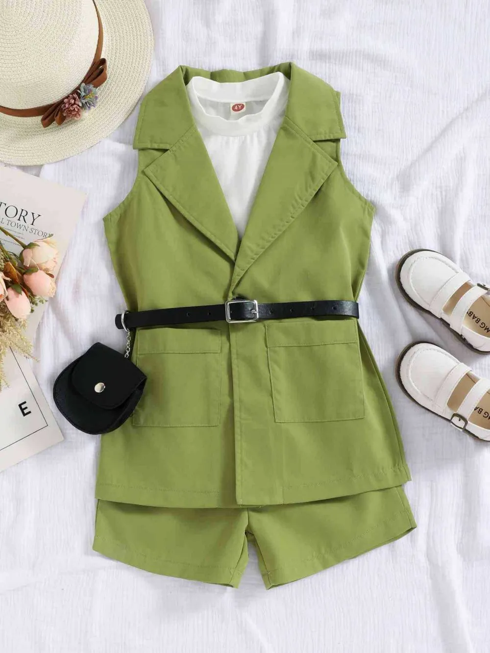 Summer Girls Sleeveless Suit Waistcoat Vest Shorts Waist Pack Four-piece Children's Suit Wholesale