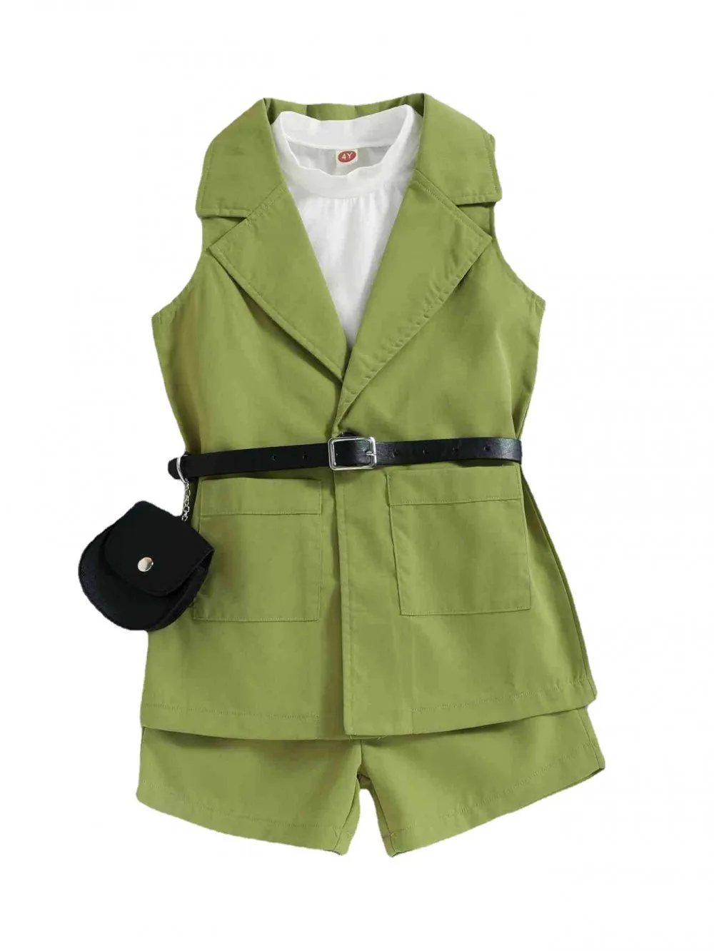 Summer Girls Sleeveless Suit Waistcoat Vest Shorts Waist Pack Four-piece Children's Suit Wholesale