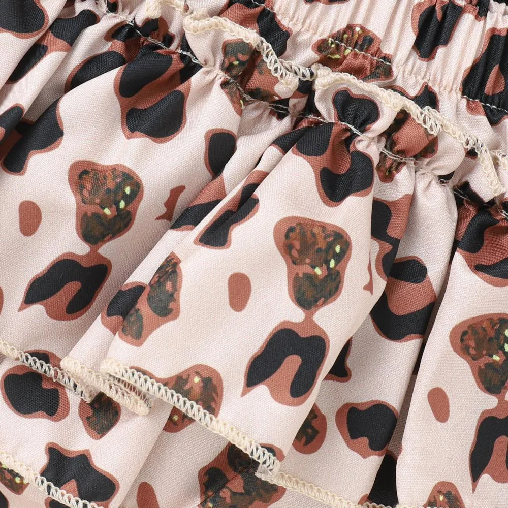Summer Sleeveless Vest Leopard Bow Skirt Fart Pants Baby Suit Wholesale