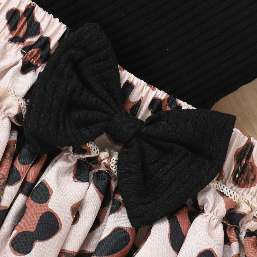 Summer Sleeveless Vest Leopard Bow Skirt Fart Pants Baby Suit Wholesale