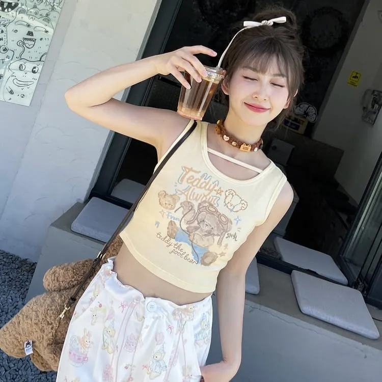 Summer Sweet Girl Style Beige Sleeveless Vest