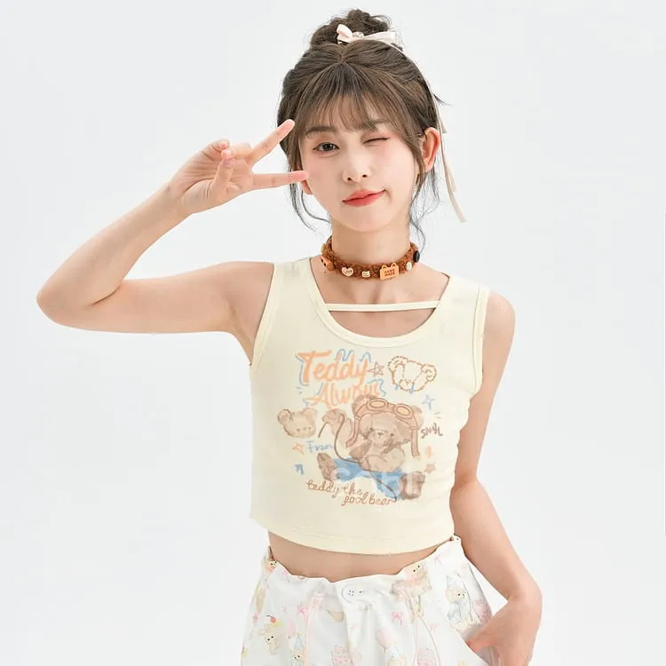 Summer Sweet Girl Style Beige Sleeveless Vest