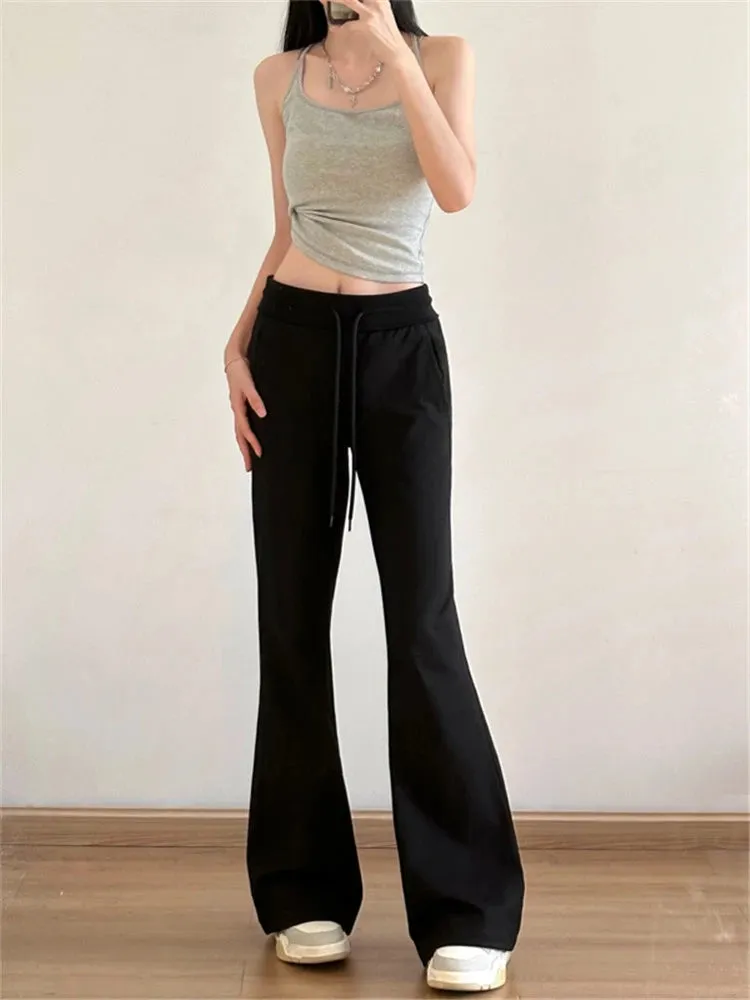 Sweatpants Low-waisted Black Grey Drawstring Flare Streetwear High Quality Pants