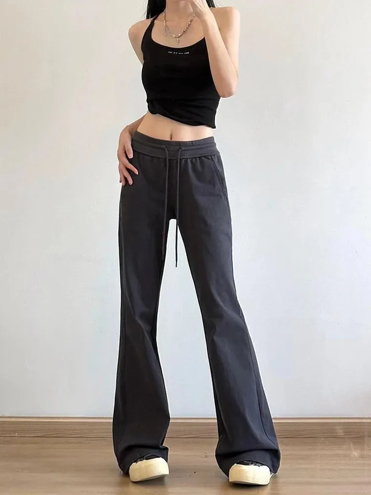 Sweatpants Low-waisted Black Grey Drawstring Flare Streetwear High Quality Pants