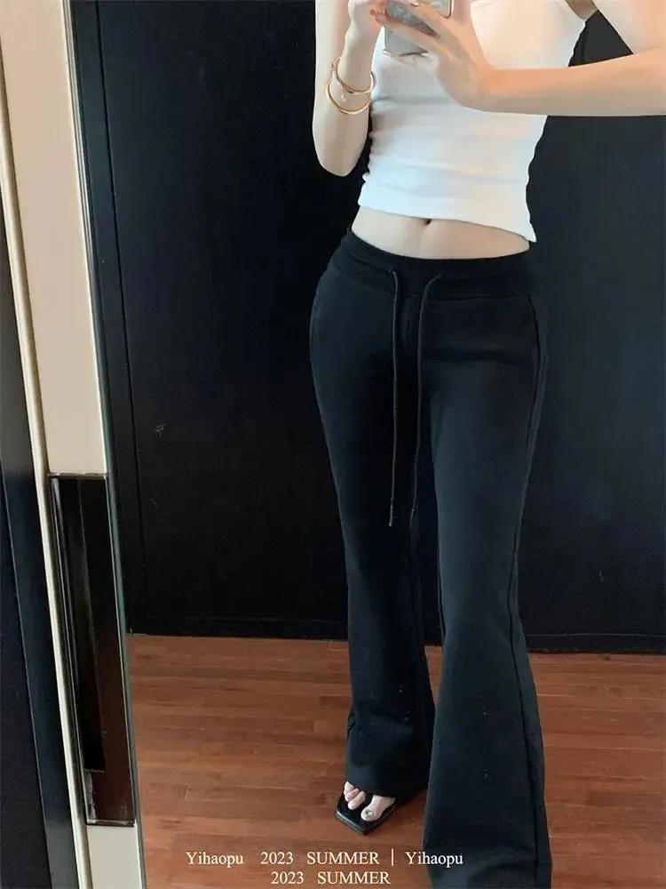 Sweatpants Low-waisted Black Grey Drawstring Flare Streetwear High Quality Pants