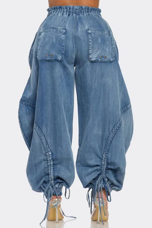 TEEK - Urban Chic Drawstring Denim Cargo Pants