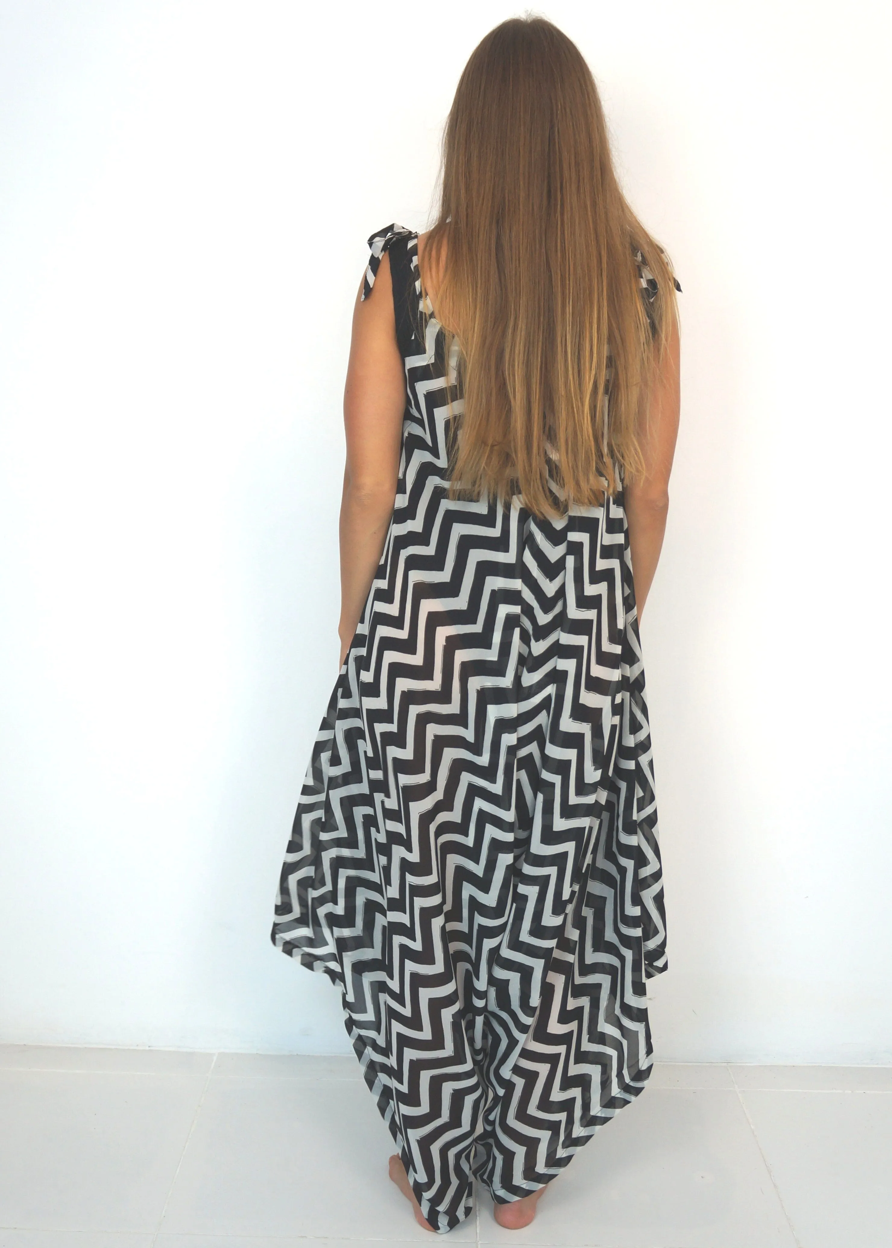 The Harem Jumpsuit - Black & White Painted Chevron
