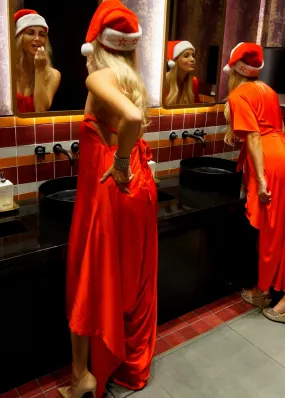 The Harem Jumpsuit - Christmas Red Satin