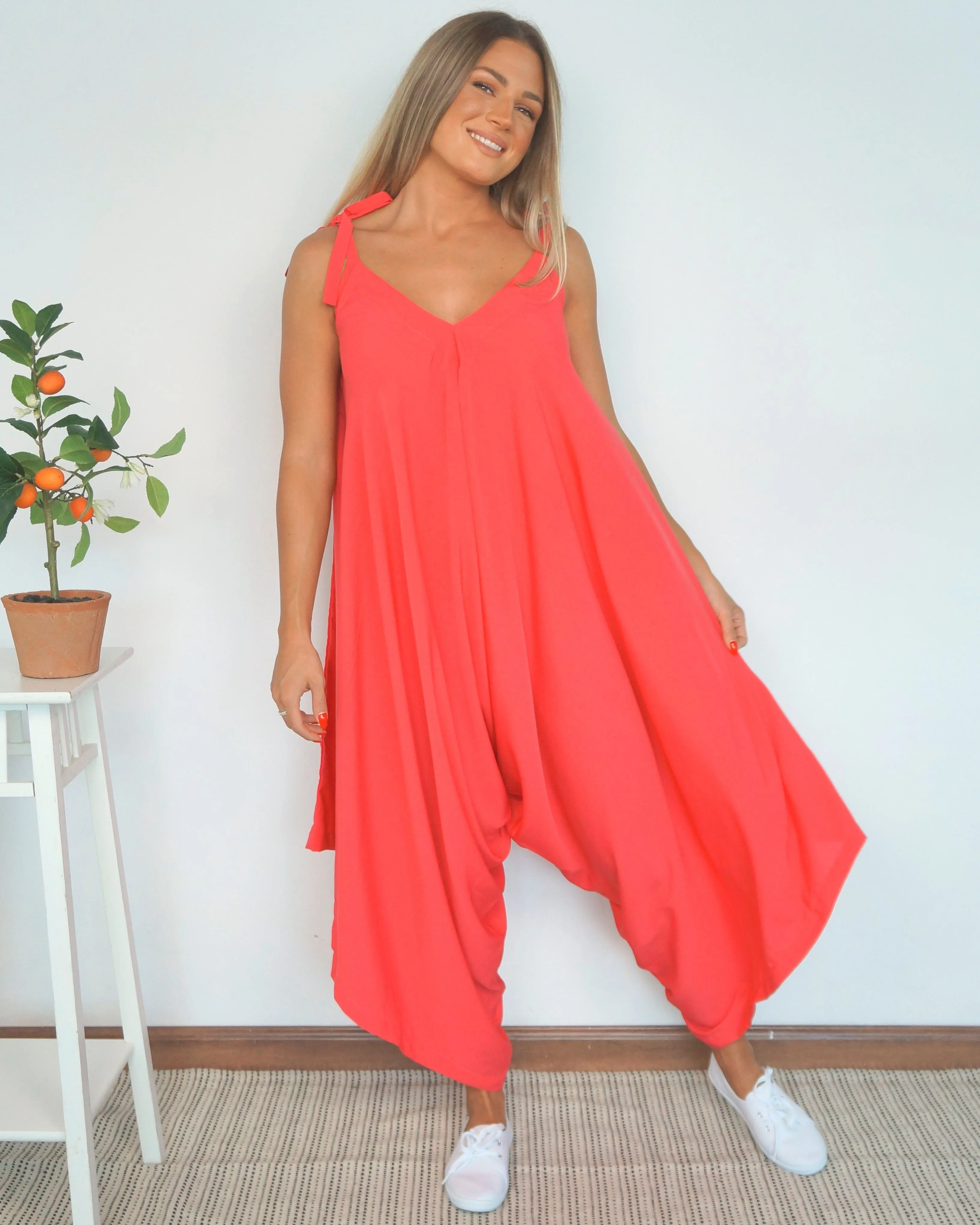 The Harem Jumpsuit - Holiday Coral