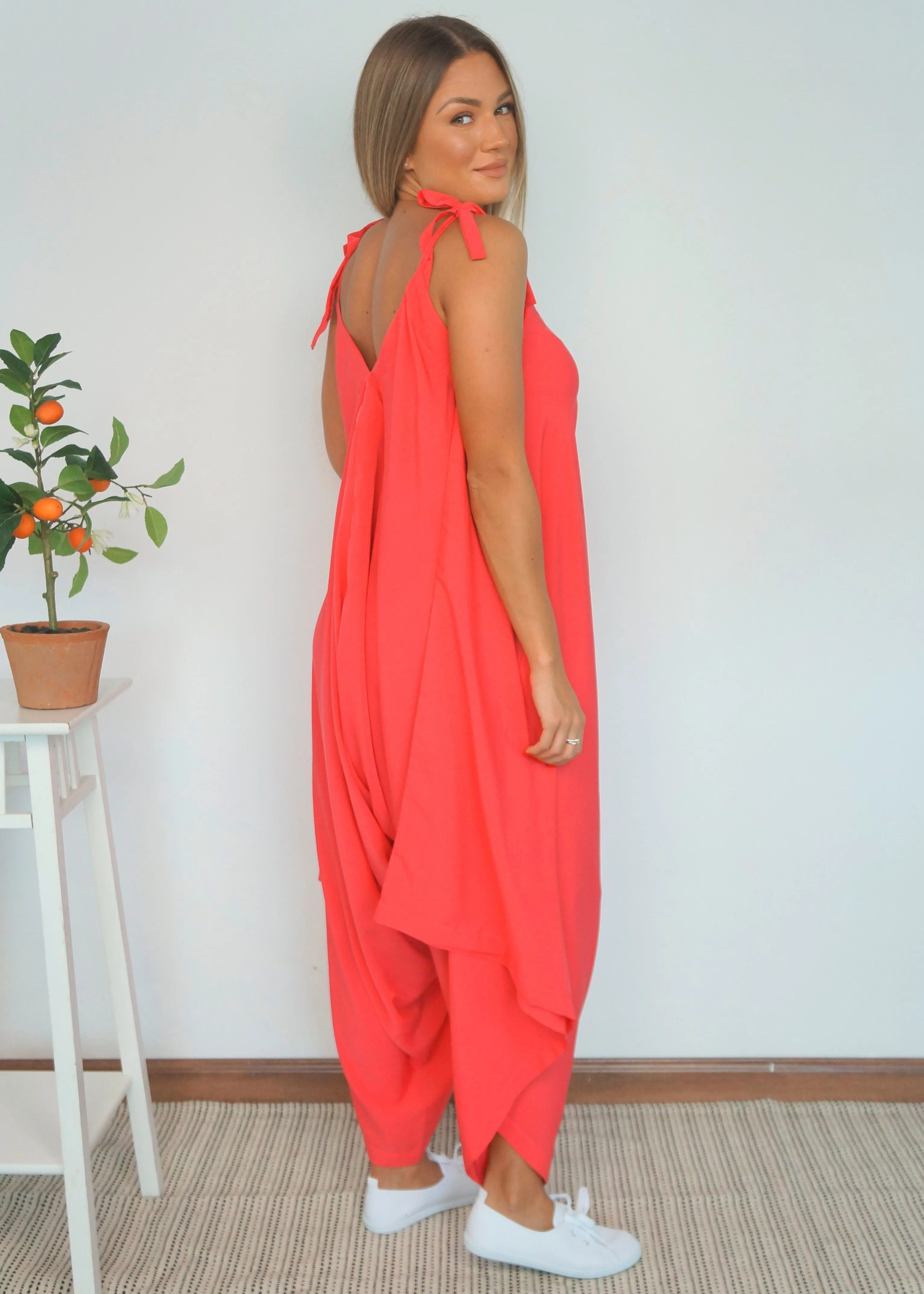 The Harem Jumpsuit - Holiday Coral