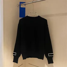 Top Quality Autumn Winter Women's Knitted Sweater O-Neck Sweatshirts with Letters for Women Hip Hop Hoodies Black White 2Colors 70913E