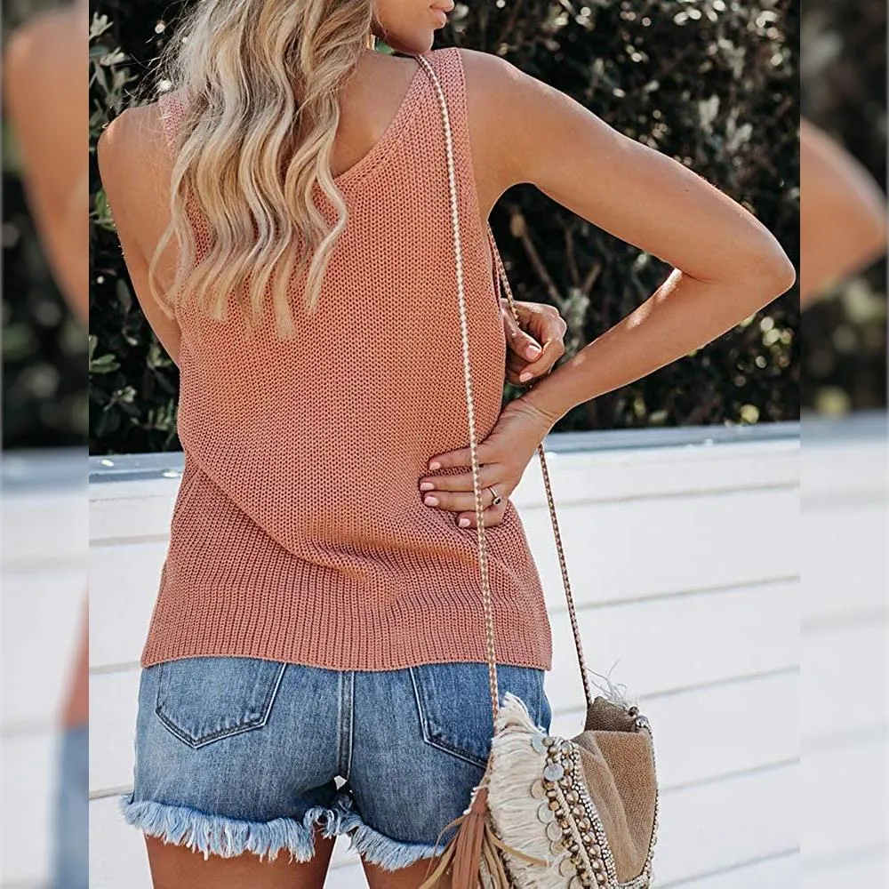 Tutorutor Women's Sleeveless V Neck Sweater