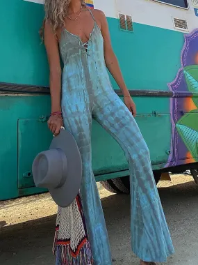 UAKISS  -  Summer Women Slim High Waist Jumpsuits Patchwork Hollow Out Femme Print Flare Pants Streetwear Casual Long Pants Party Rompers