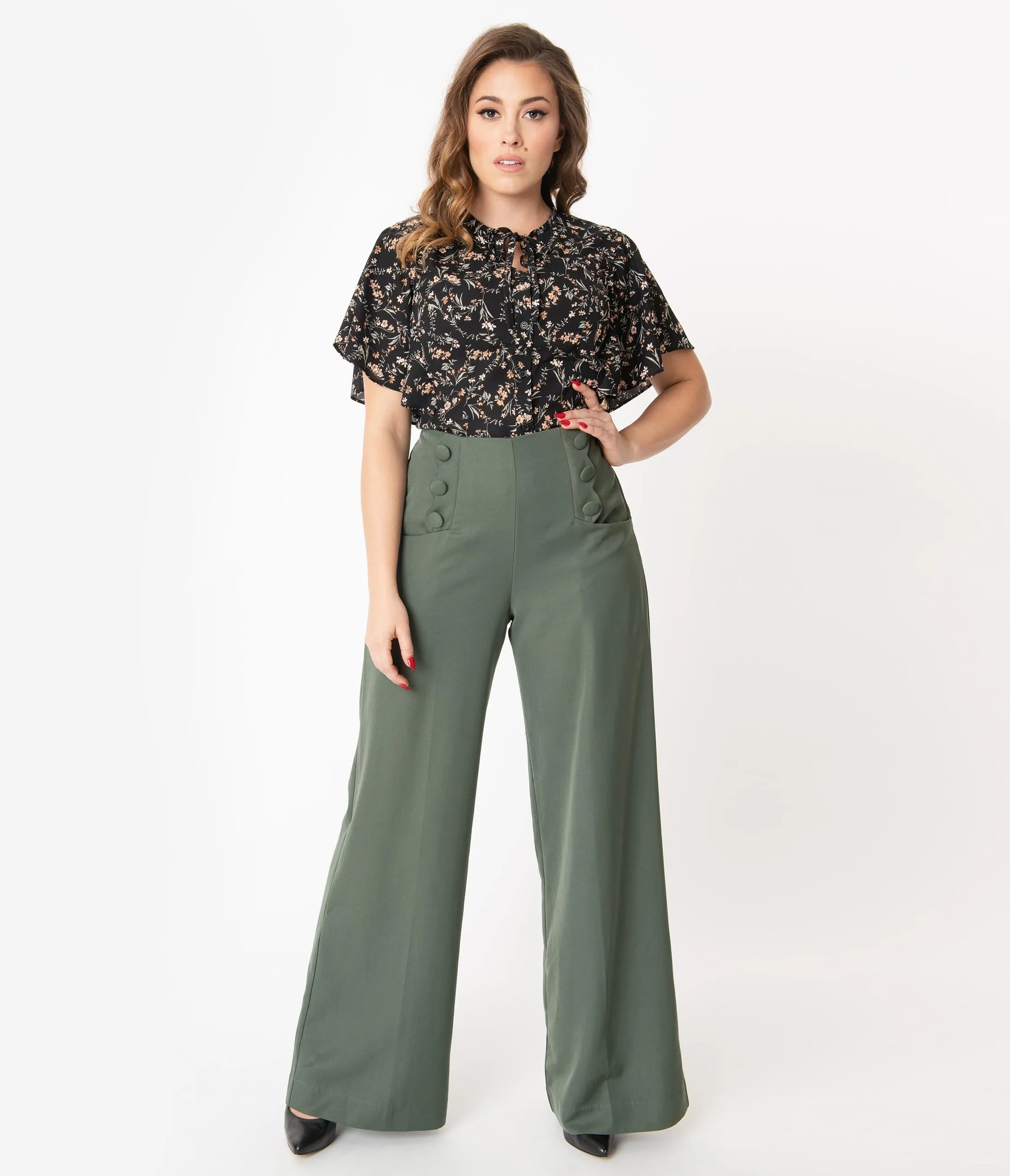 Unique Vintage Olive Wide Leg Rogers Pants